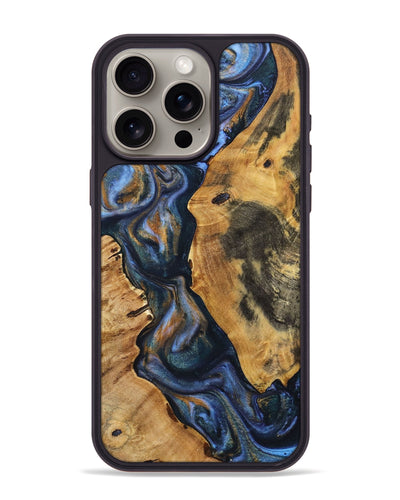 iPhone 15 Pro Max Wood+Resin Phone Case - Khadijah (Teal & Gold, 699059)