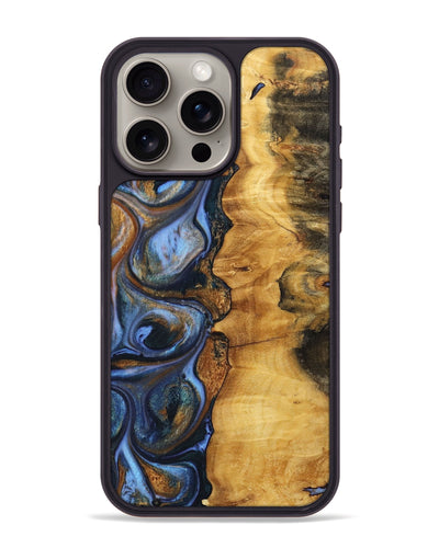 iPhone 15 Pro Max Wood+Resin Phone Case - Charles (Teal & Gold, 699085)