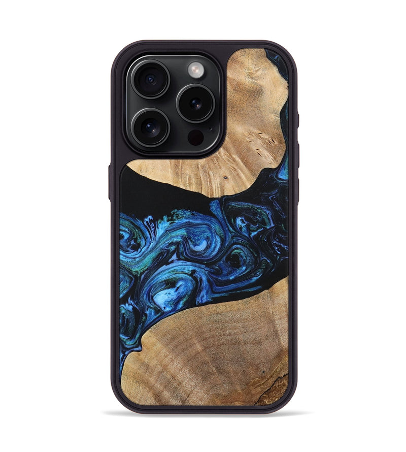 iPhone 15 Pro Wood+Resin Phone Case - Geoffrey (Blue, 699129)