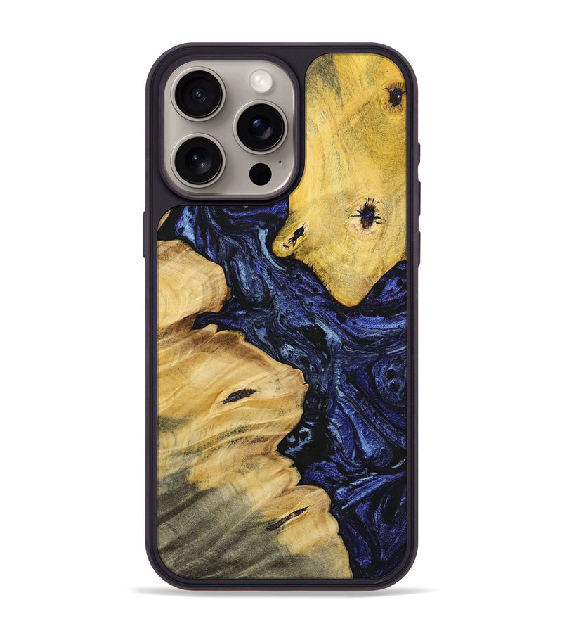 iPhone 15 Pro Max Wood+Resin Phone Case - Yvette (Blue, 699132)