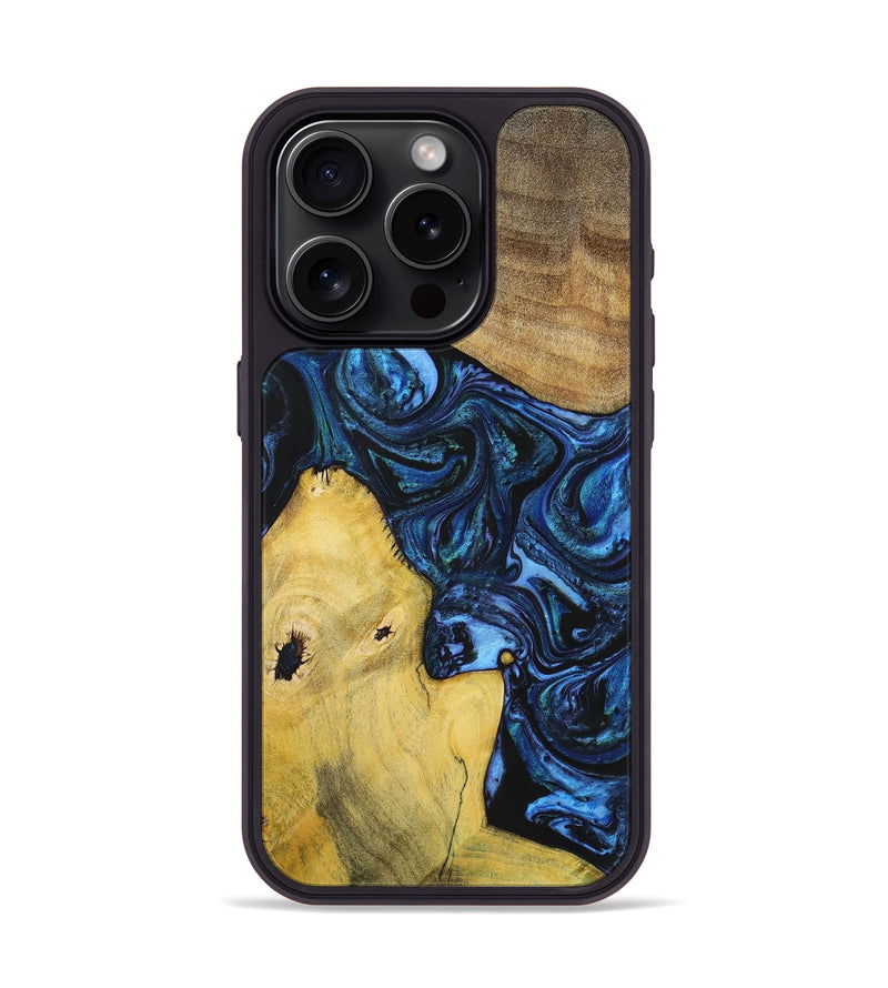 iPhone 15 Pro Wood+Resin Phone Case - Dennis (Blue, 699141)