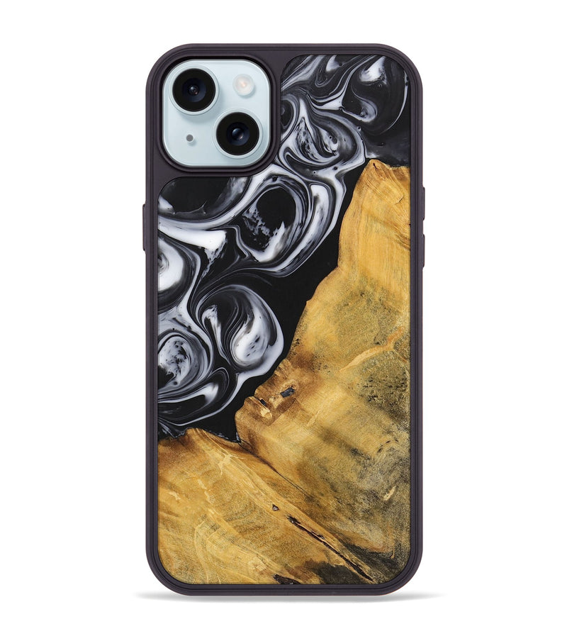 iPhone 15 Plus Wood+Resin Phone Case - Sierra (Black & White, 699582)