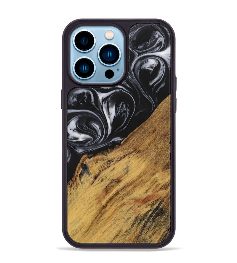 iPhone 14 Pro Max Wood+Resin Phone Case - Marlene (Black & White, 699590)