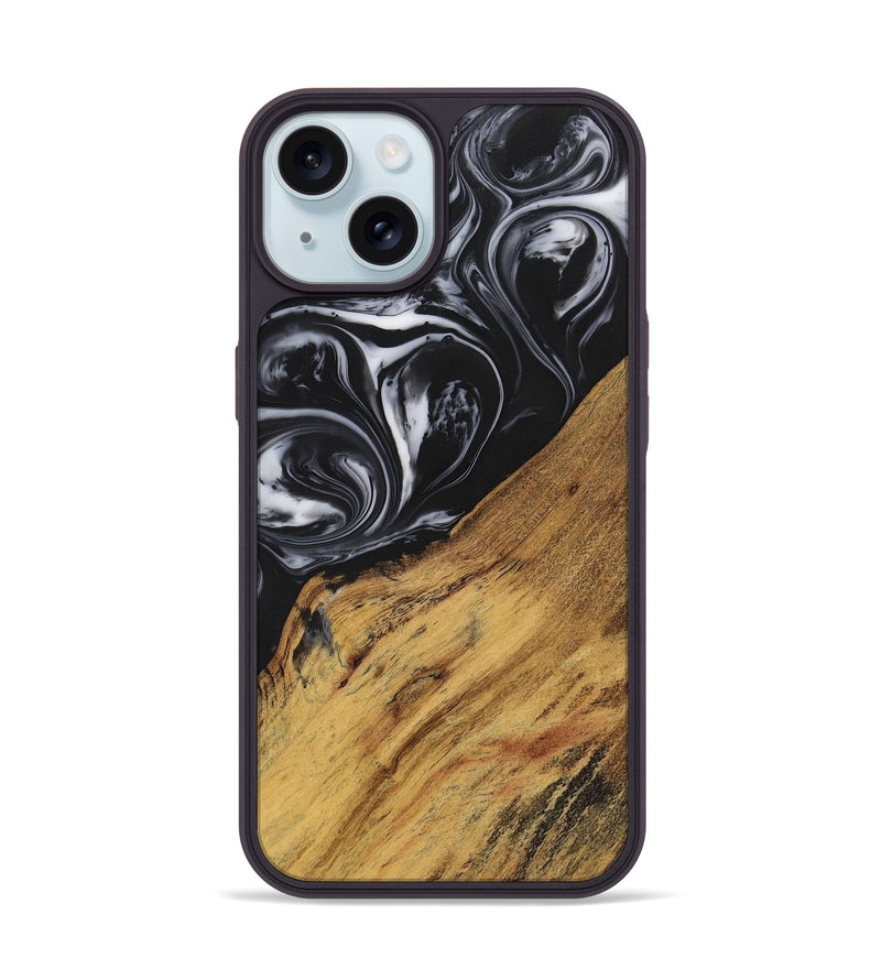 iPhone 15 Wood+Resin Phone Case - Marlene (Black & White, 699590)