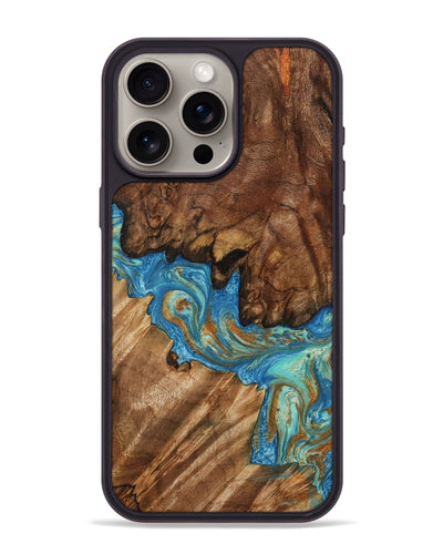 iPhone 15 Pro Max Wood+Resin Phone Case - Harper (Teal & Gold, 699695)