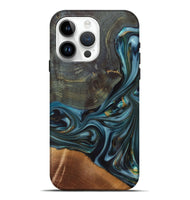 iPhone 15 Pro Max Wood+Resin Live Edge Phone Case - Paislee (Teal & Gold, 699731)