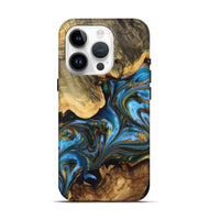 iPhone 15 Pro Wood+Resin Live Edge Phone Case - Darin (Teal & Gold, 699732)