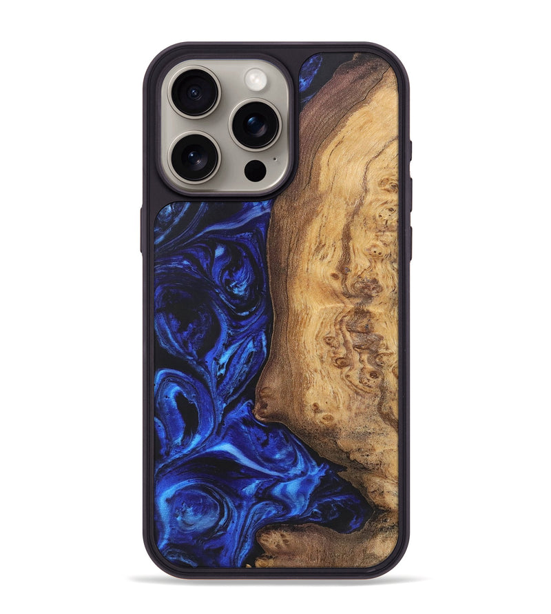 iPhone 15 Pro Max Wood+Resin Phone Case - Joshua (Blue, 699784)