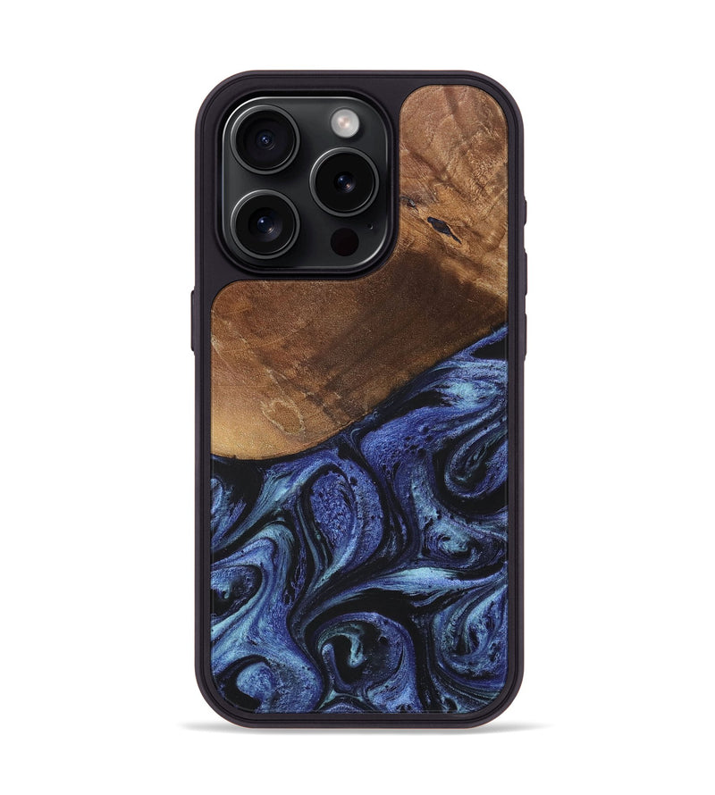 iPhone 15 Pro Wood+Resin Phone Case - Bria (Blue, 699789)