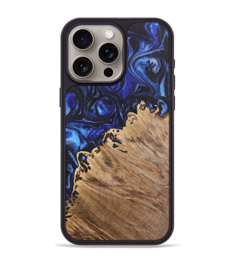 iPhone 15 Pro Max Wood+Resin Phone Case - Phoenix (Blue, 699804)