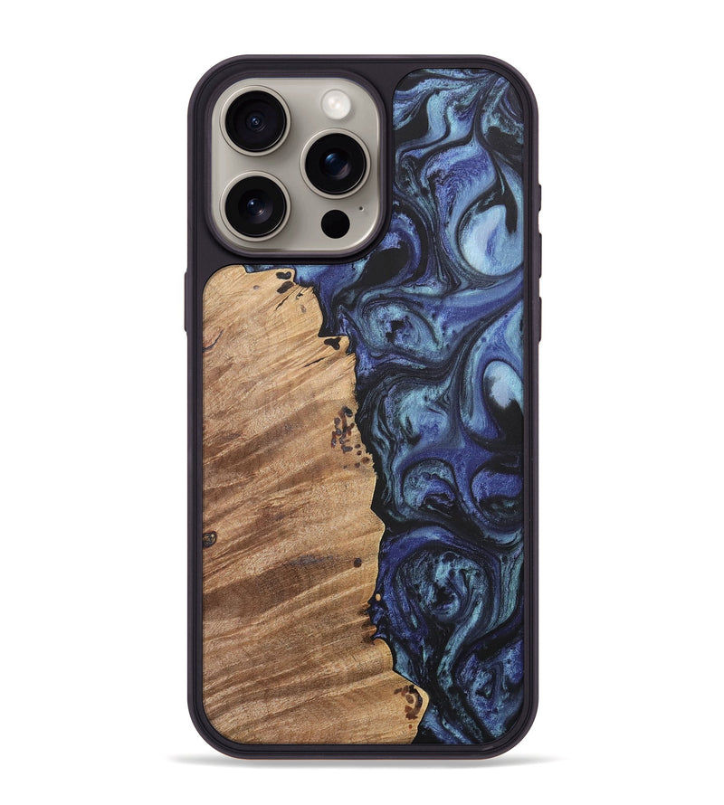 iPhone 15 Pro Max Wood+Resin Phone Case - Wendell (Blue, 699817)
