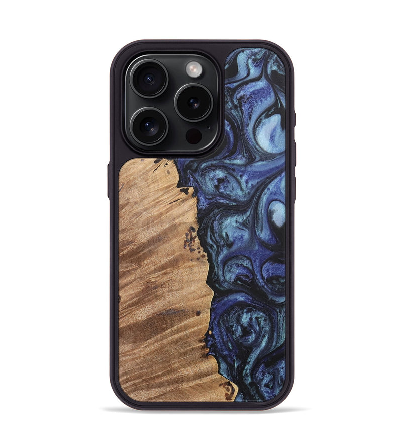iPhone 15 Pro Wood+Resin Phone Case - Wendell (Blue, 699817)