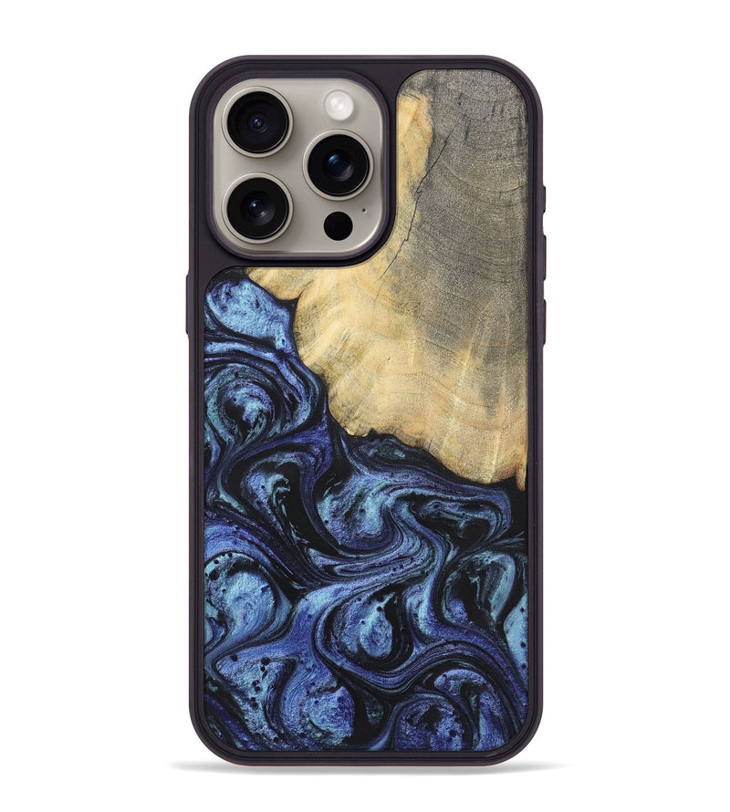 iPhone 15 Pro Max Wood+Resin Phone Case - Francisco (Blue, 699827)