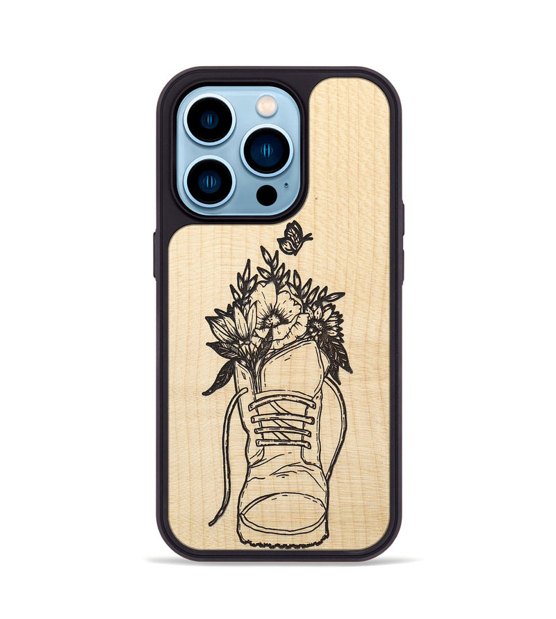 iPhone 14 Pro Wood+Resin Phone Case - Wildflower Walk - Maple (Curated)