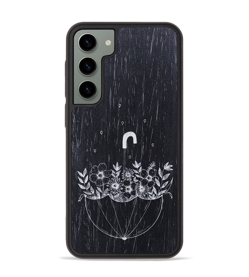 Galaxy S23 Plus Wood+Resin Phone Case - No Rain No Flowers - Ebony (Curated)