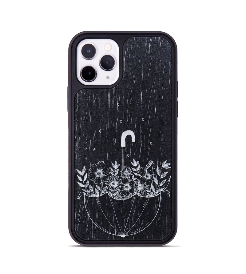 iPhone 11 Pro Wood+Resin Phone Case - No Rain No Flowers - Ebony (Curated)