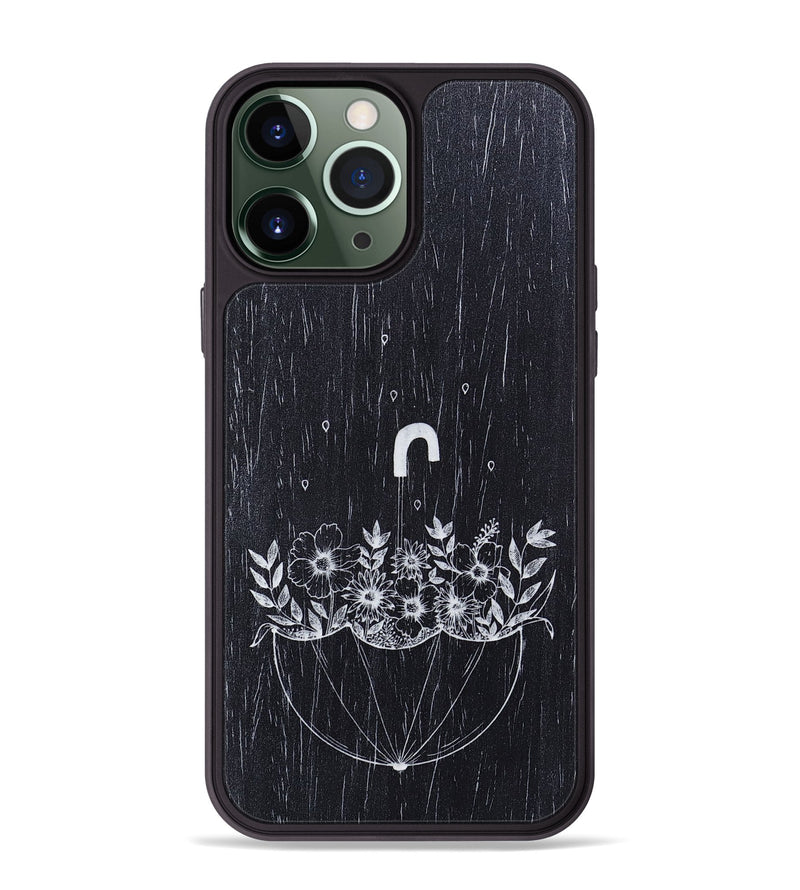 iPhone 13 Pro Max Wood+Resin Phone Case - No Rain No Flowers - Ebony (Curated)