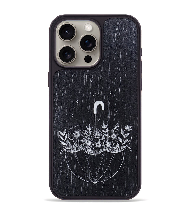 iPhone 15 Pro Max Wood+Resin Phone Case - No Rain No Flowers - Ebony (Curated)