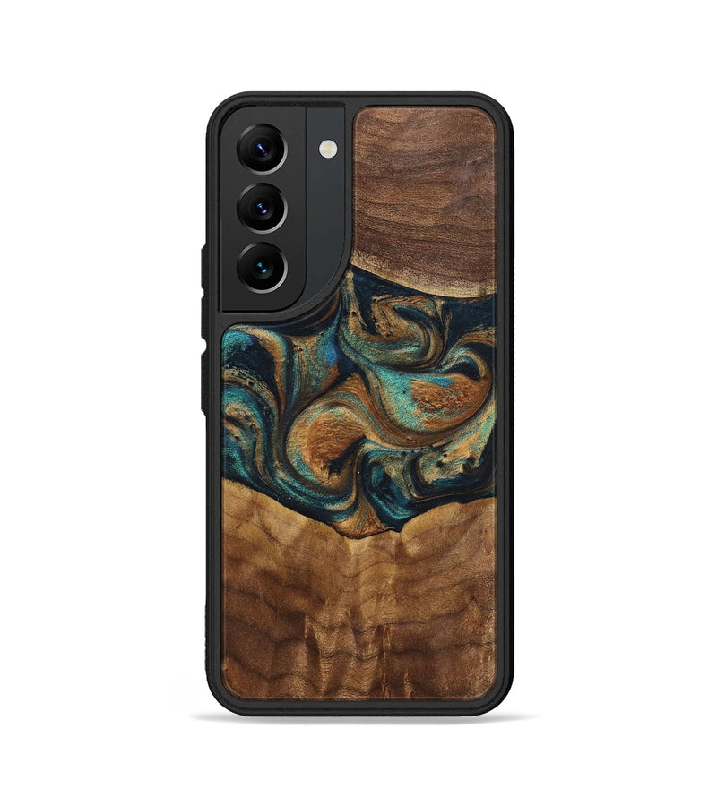 Galaxy S22 Wood+Resin Phone Case - Sandra (Teal & Gold, 700190)