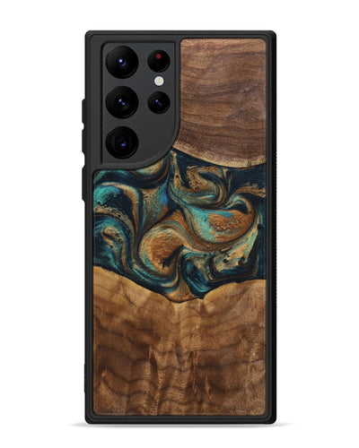 Galaxy S22 Ultra Wood+Resin Phone Case - Sandra (Teal & Gold, 700190)