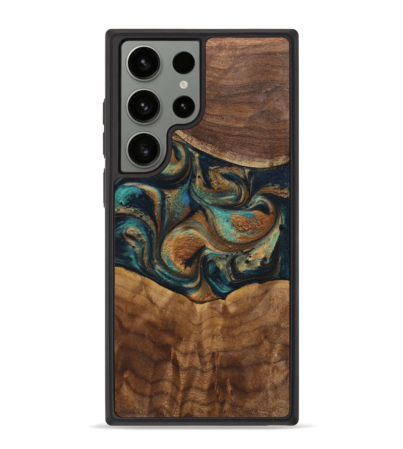 Galaxy S23 Ultra Wood+Resin Phone Case - Sandra (Teal & Gold, 700190)