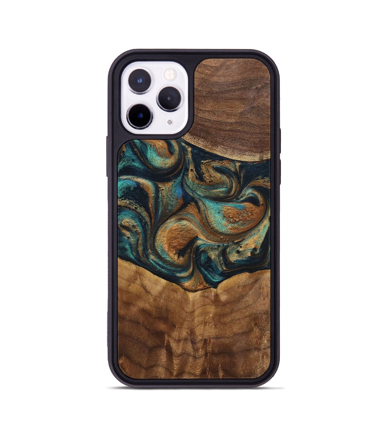 iPhone 11 Pro Wood+Resin Phone Case - Sandra (Teal & Gold, 700190)