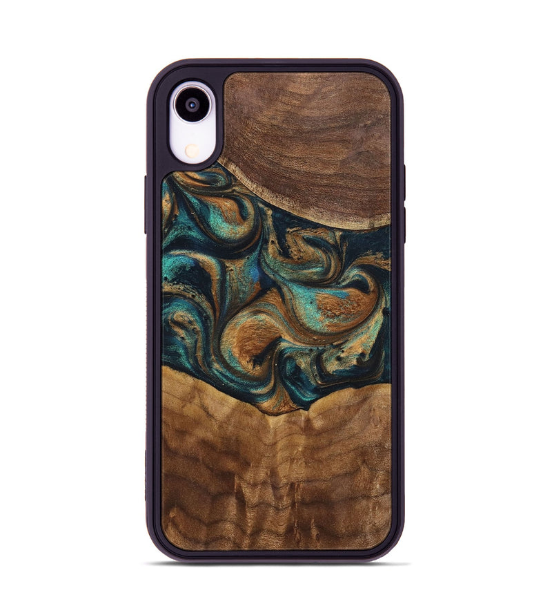 iPhone Xr Wood+Resin Phone Case - Sandra (Teal & Gold, 700190)