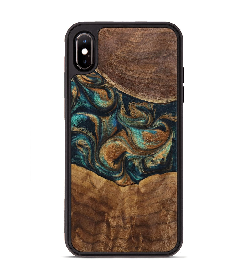 iPhone Xs Max Wood+Resin Phone Case - Sandra (Teal & Gold, 700190)