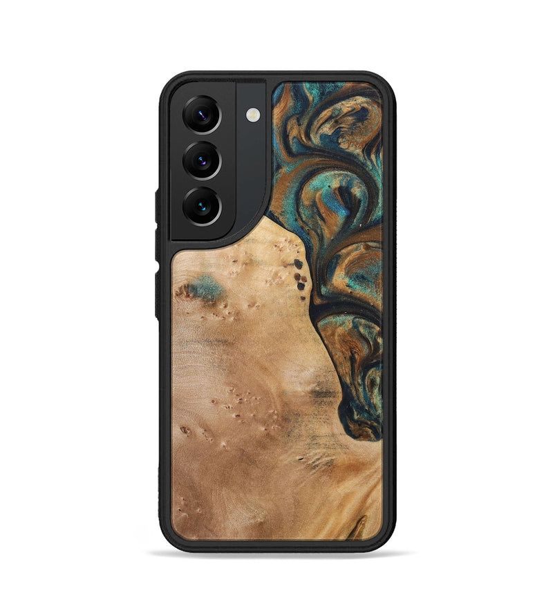 Galaxy S22 Wood+Resin Phone Case - Theodore (Teal & Gold, 700196)