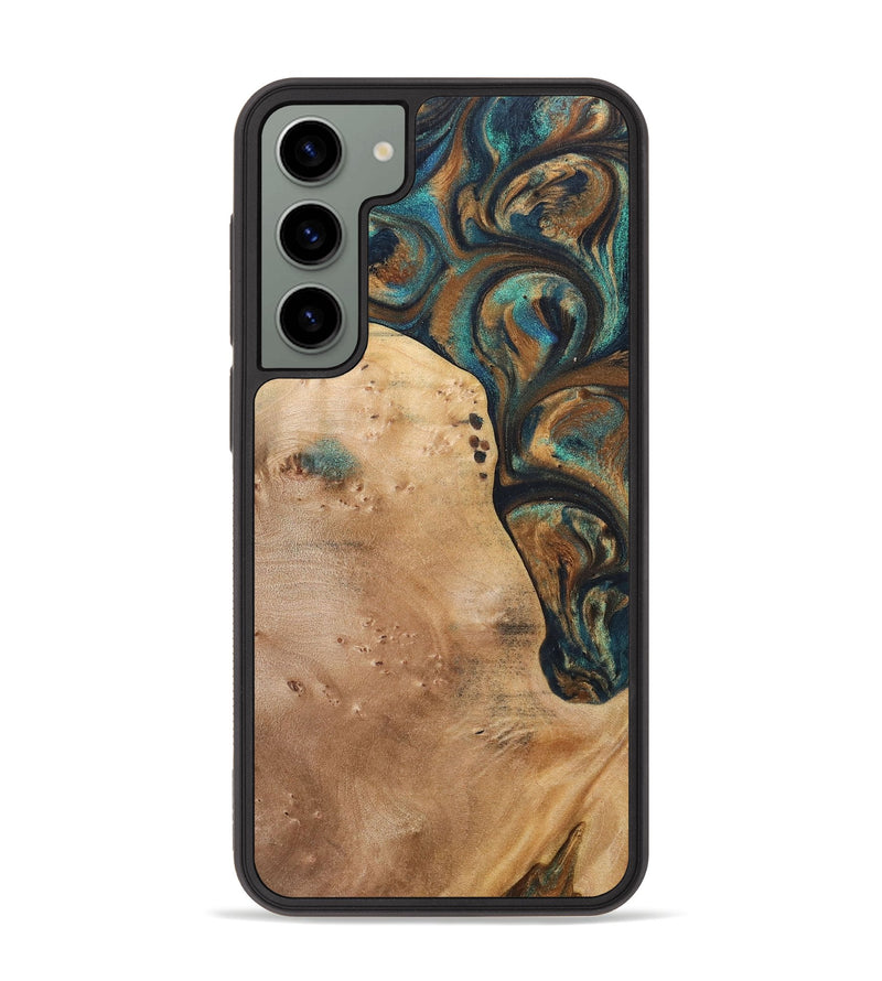 Galaxy S23 Plus Wood+Resin Phone Case - Theodore (Teal & Gold, 700196)