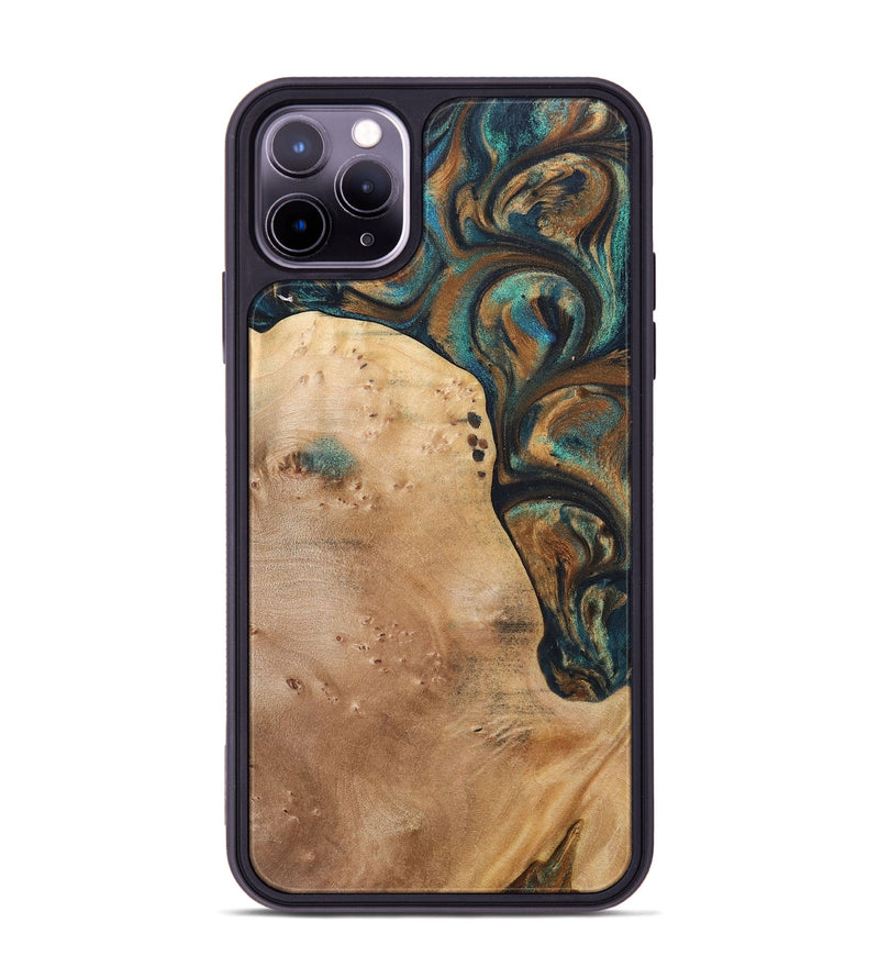 iPhone 11 Pro Max Wood+Resin Phone Case - Theodore (Teal & Gold, 700196)
