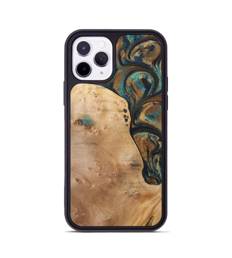 iPhone 11 Pro Wood+Resin Phone Case - Theodore (Teal & Gold, 700196)