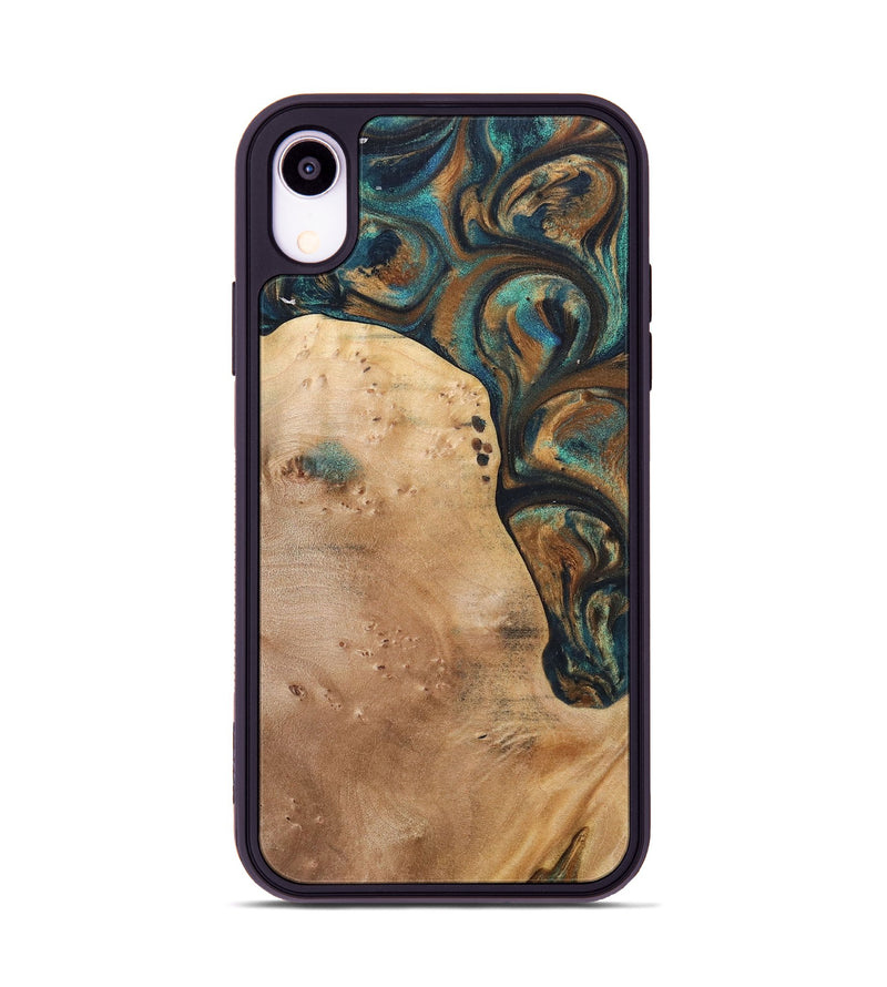 iPhone Xr Wood+Resin Phone Case - Theodore (Teal & Gold, 700196)