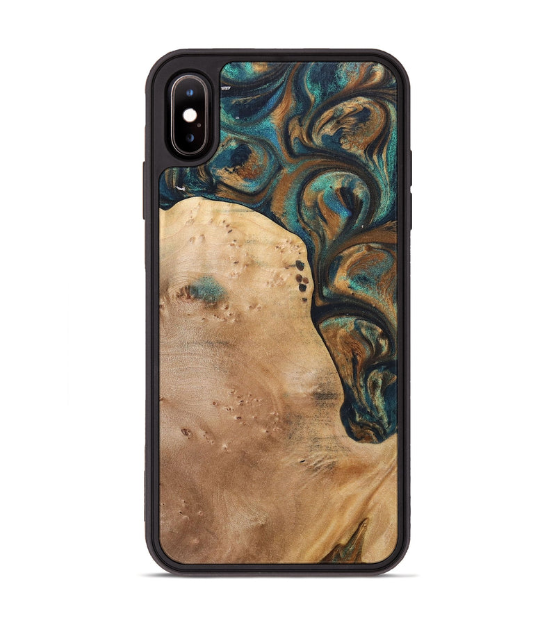 iPhone Xs Max Wood+Resin Phone Case - Theodore (Teal & Gold, 700196)
