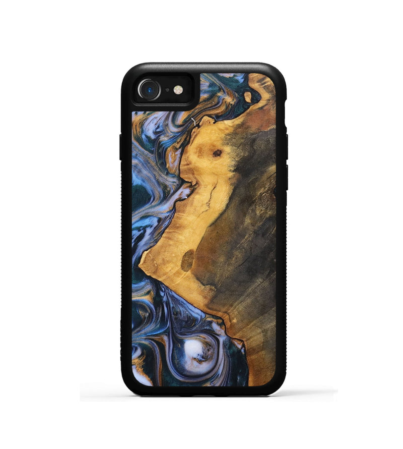 iPhone SE Wood+Resin Phone Case - Dawson (Teal & Gold, 700197)