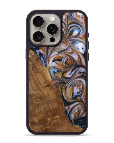 iPhone 15 Pro Max Wood+Resin Phone Case - Leonel (Teal & Gold, 700201)