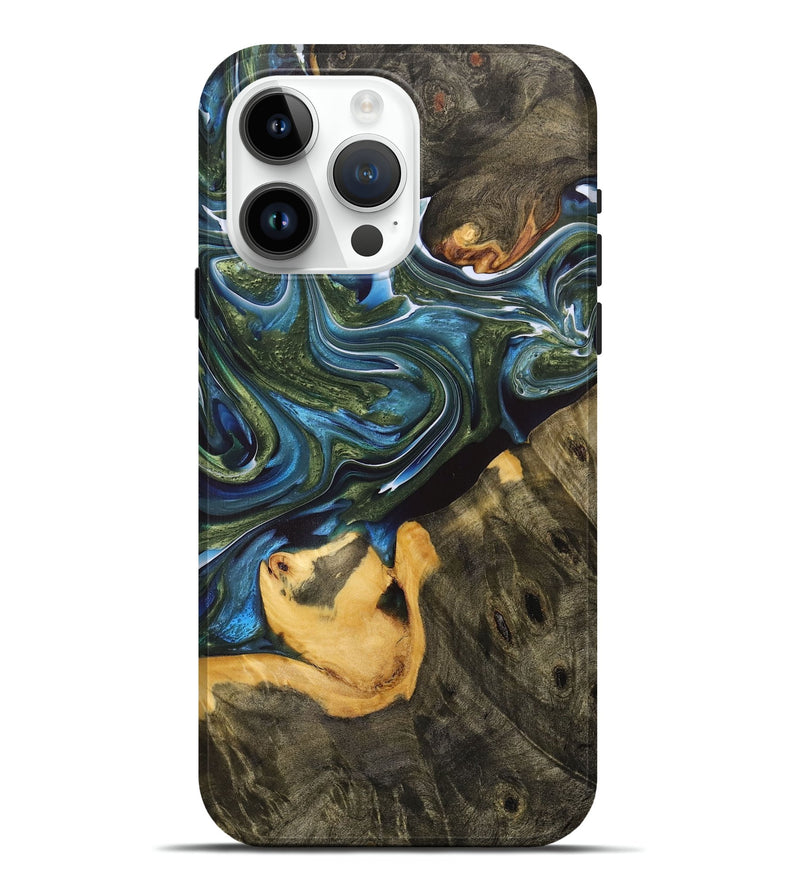 iPhone 15 Pro Max Wood+Resin Live Edge Phone Case - Susie (Blue, 700220)
