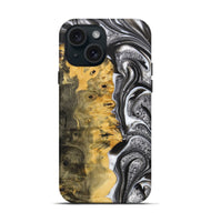 iPhone 15 Wood+Resin Live Edge Phone Case - Mario (Black & White, 700238)