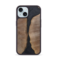 iPhone 15 Wood+Resin Phone Case - Jaslene (Pure Black, 700299)