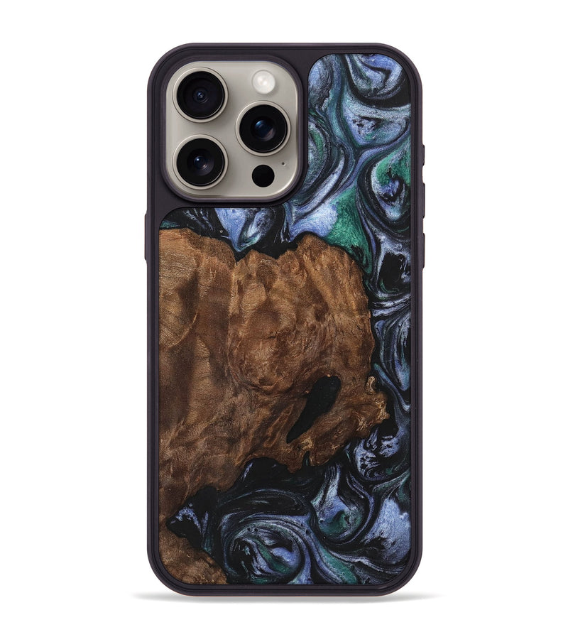 iPhone 15 Pro Max Wood+Resin Phone Case - Maximus (Blue, 700326)