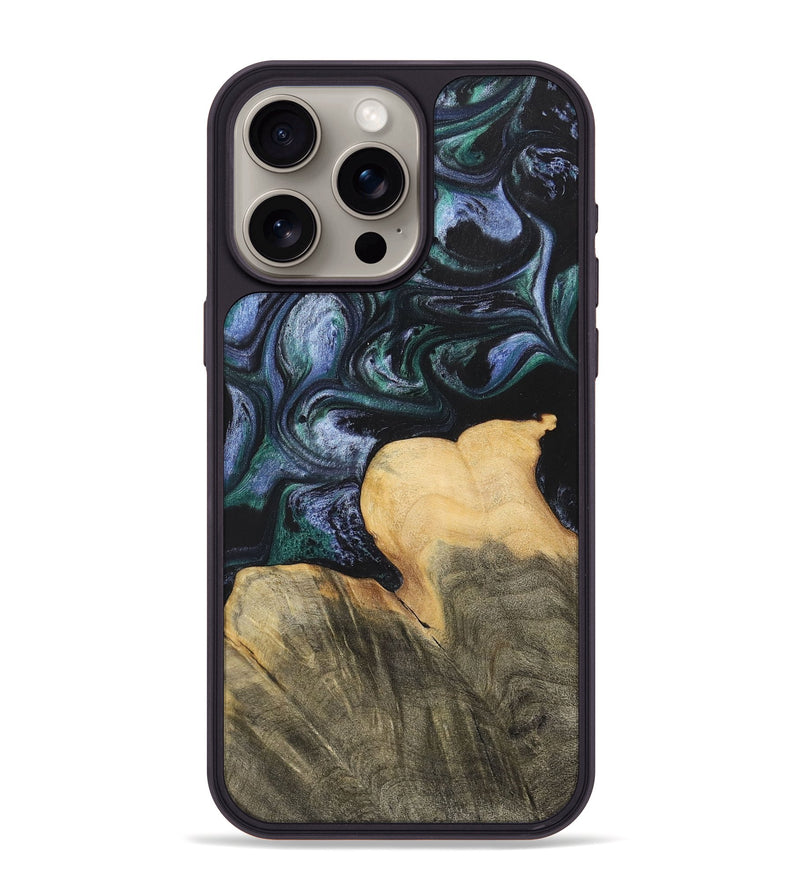 iPhone 15 Pro Max Wood+Resin Phone Case - Dale (Blue, 700330)