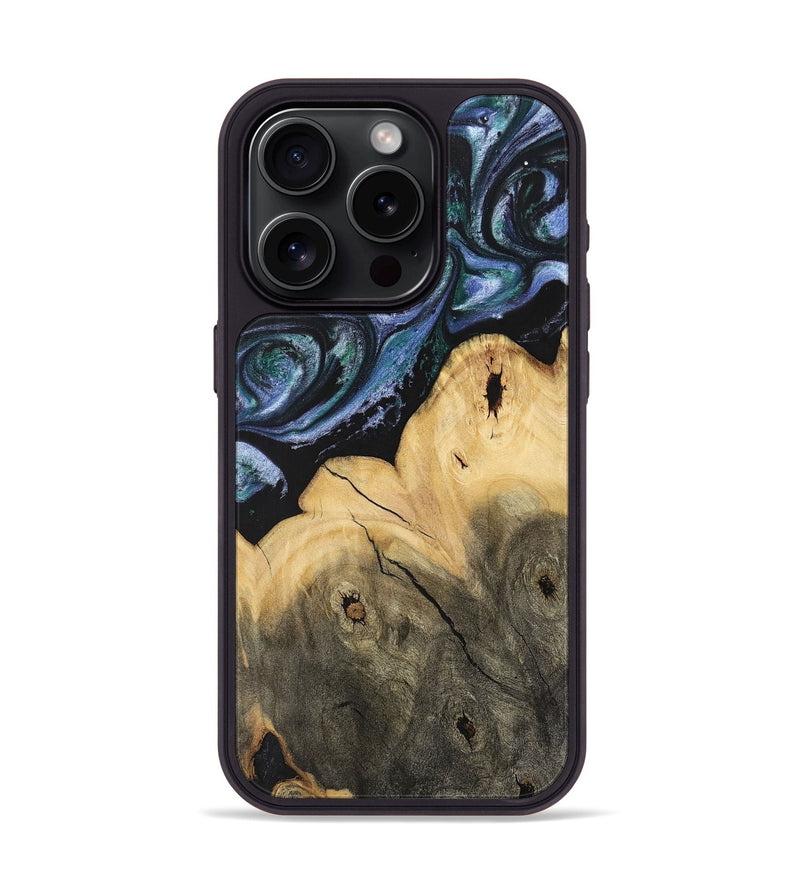 iPhone 15 Pro Wood+Resin Phone Case - Valentina (Blue, 700336)