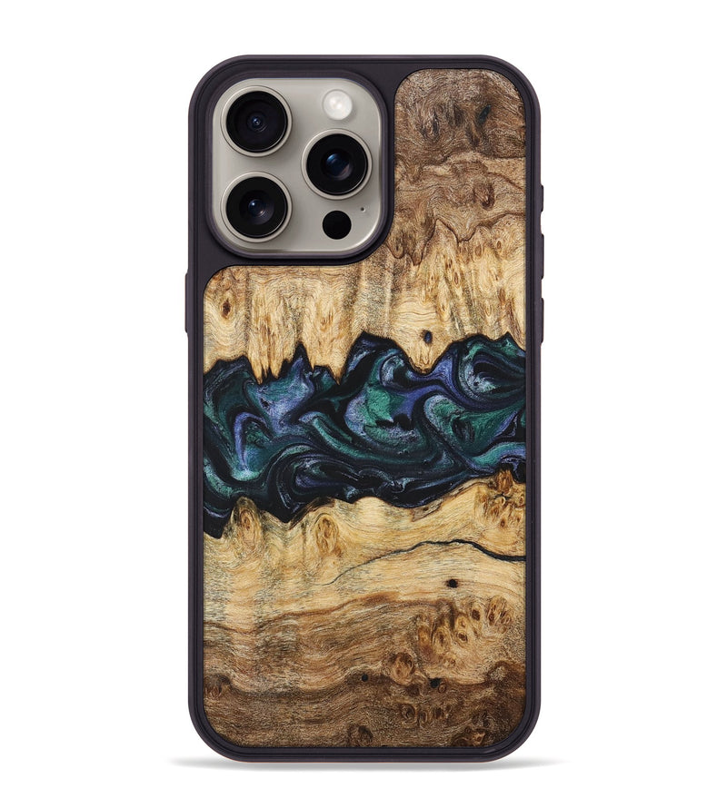 iPhone 15 Pro Max Wood+Resin Phone Case - Muriel (Blue, 700338)