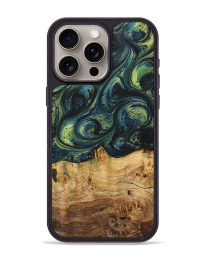 iPhone 15 Pro Max Wood+Resin Phone Case - Maria (Green, 700398)
