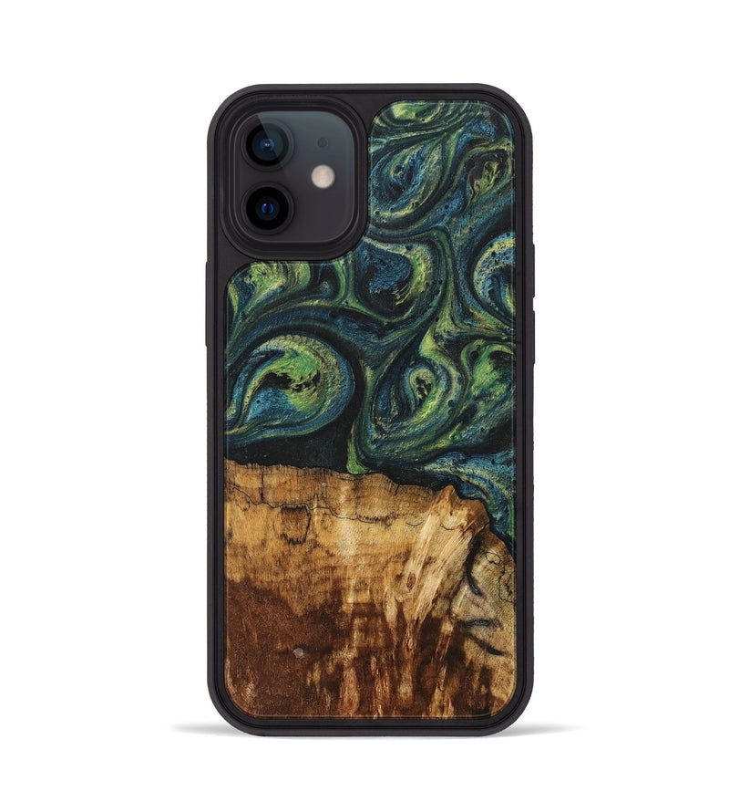 iPhone 12 Wood+Resin Phone Case - Cassie (Green, 700401)
