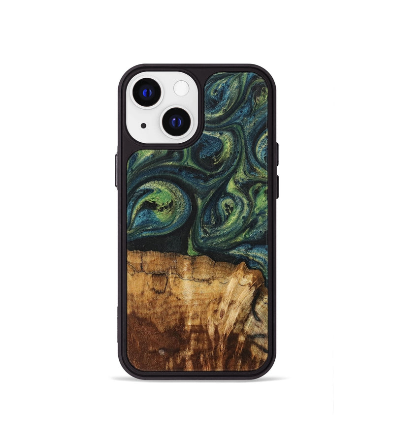 iPhone 13 mini Wood+Resin Phone Case - Cassie (Green, 700401)