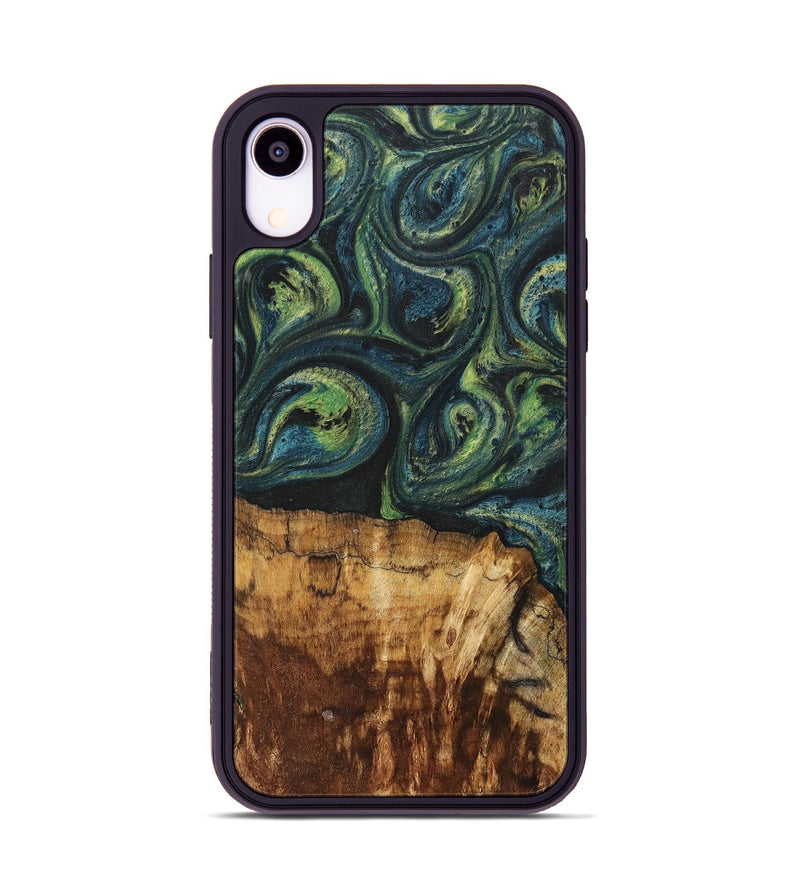 iPhone Xr Wood+Resin Phone Case - Cassie (Green, 700401)