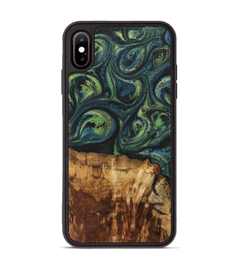 iPhone Xs Max Wood+Resin Phone Case - Cassie (Green, 700401)