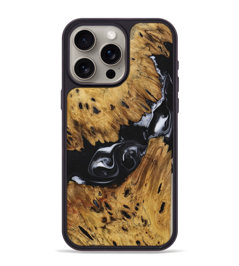 iPhone 15 Pro Max Wood+Resin Phone Case - Merle (Black & White, 700700)