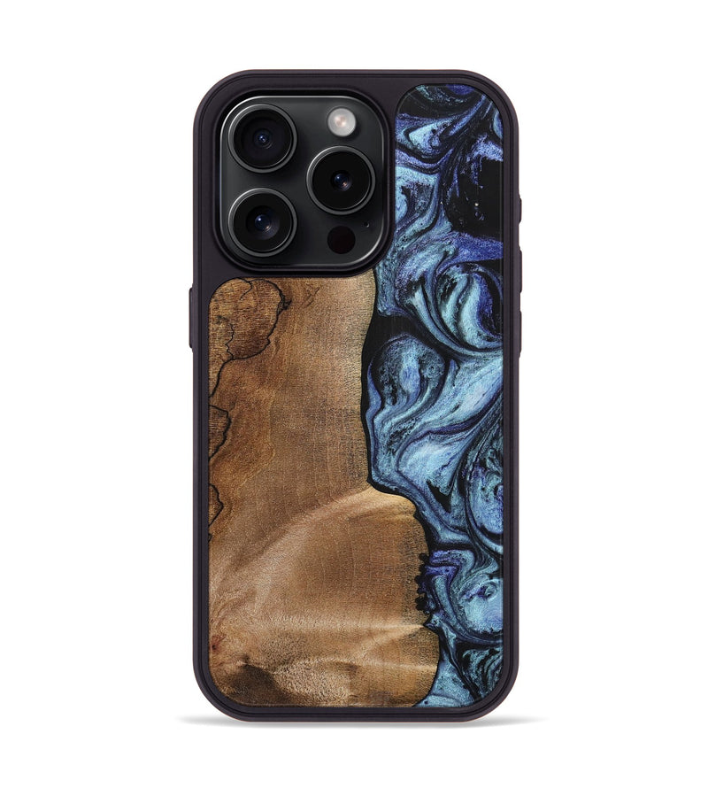 iPhone 15 Pro Wood+Resin Phone Case - Freya (Blue, 700718)